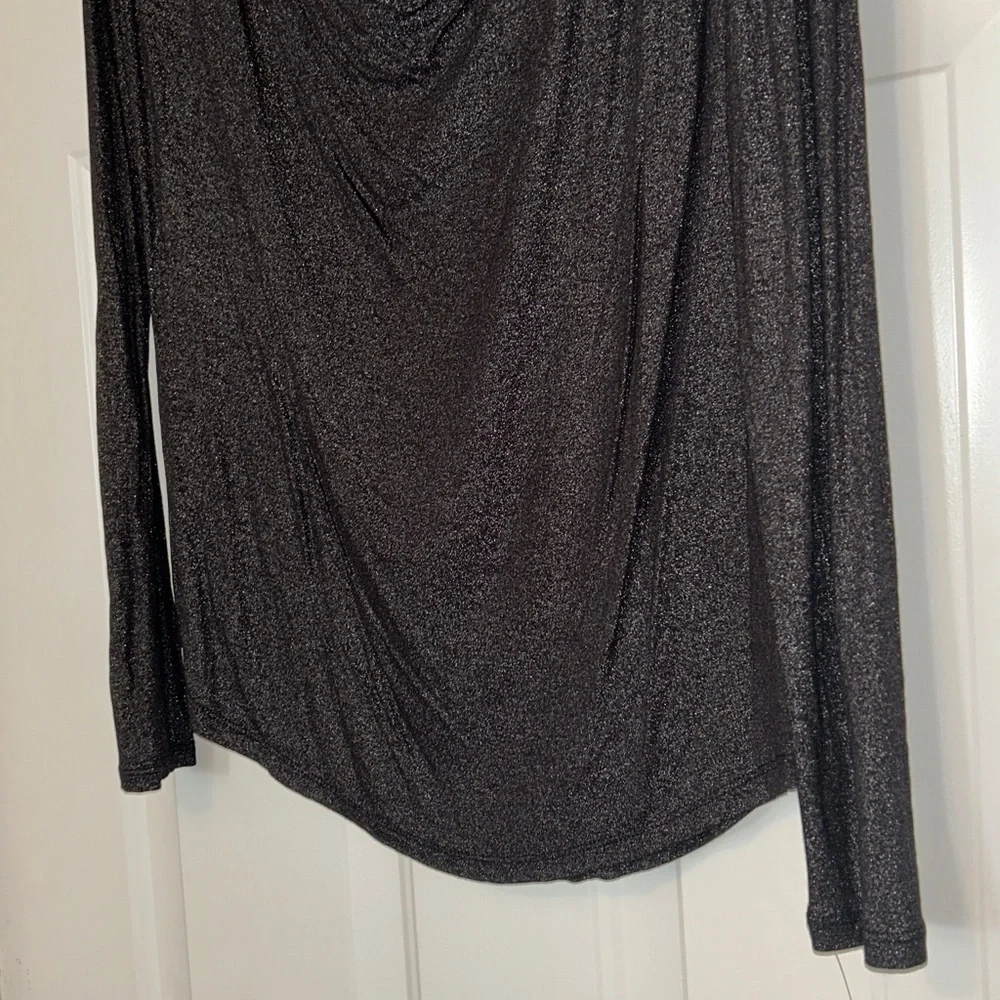 Rock & Republic Metallic LS Top L Black/Silver NWOT Draped Glam Sparkle